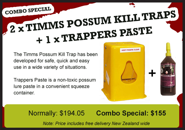Click here for more info on the Possum Traps and Trappers Paste special - Pest Go NZ